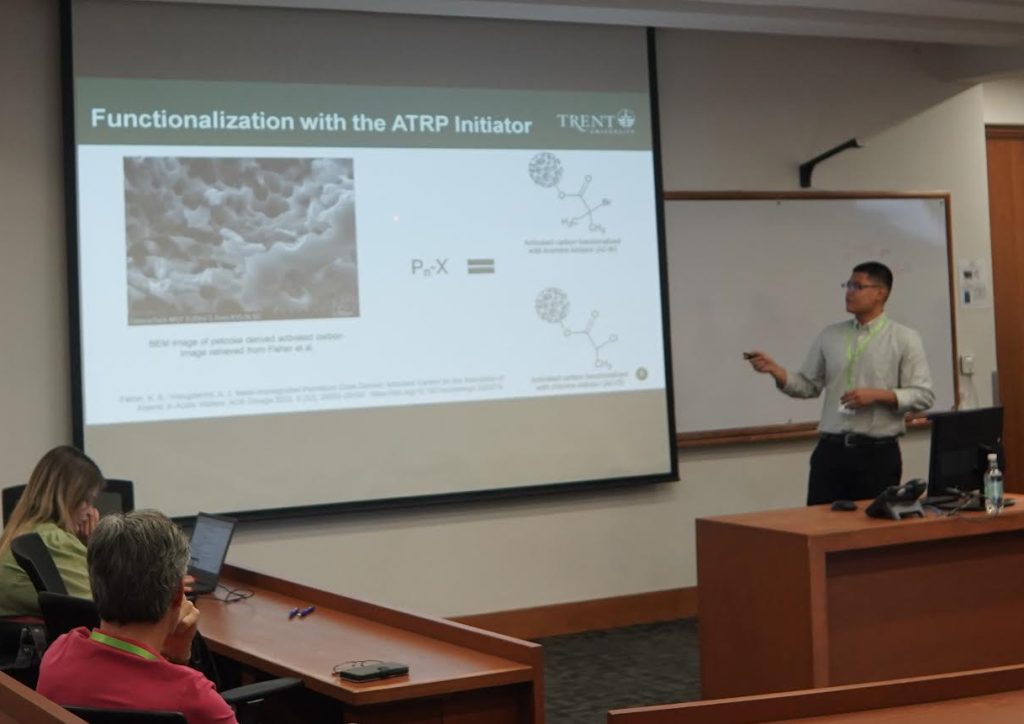 Presenting my talk, “Grafting Polyacrylamide Brushes on the Surface of Petroleum Coke-Derived Activated Carbon for the Remediation of Oil Sands Tailings Waste”
